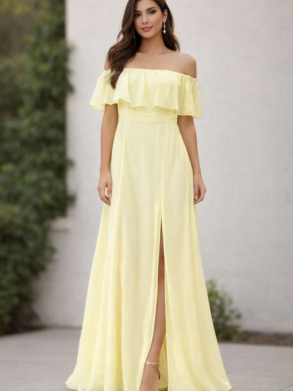 Ever Pretty Pale Yellow One-Shoulder Wedding Gown